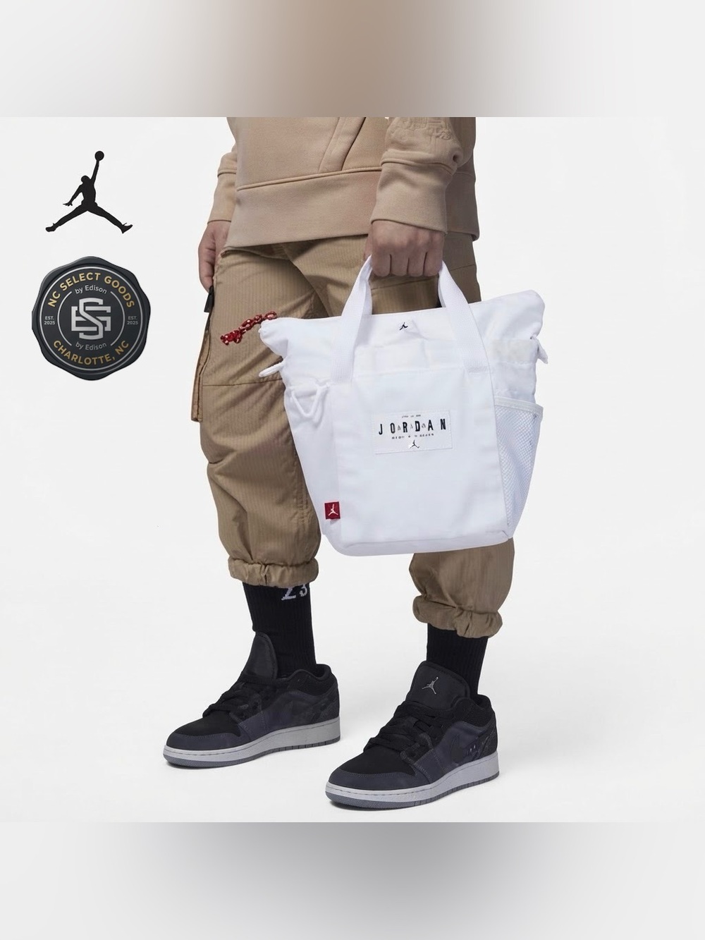 Jordan White Mini Tote Bag Crossbody Handbag Mesh Pocket Jumpman Logo